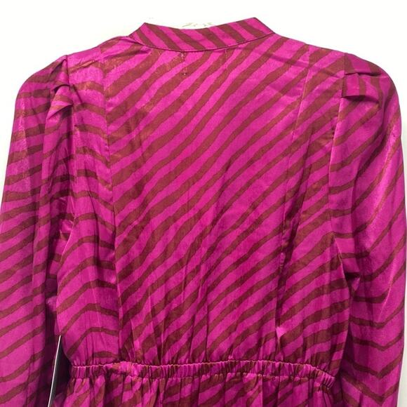 Melloday pink brown zebra print faux wrap puff sleeve midi dress  size s - Picture 4 of 9